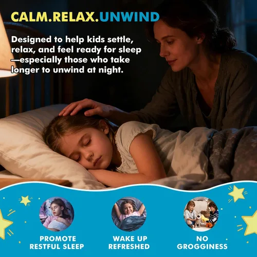 Vista 2 de Gomitas para dormir para niños con glicinato de magnesio, apoyo sin melatonina para dormir para niños, calma y relajación con L-teanina, GABA