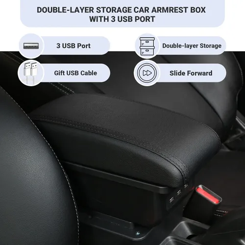 Vista 3 de Reposabrazos de Consola para Mini Cooper Coupe R50 R52 R53 R56 R57 R58 F55 F56 F57 Countryman (3 USB, Negro)