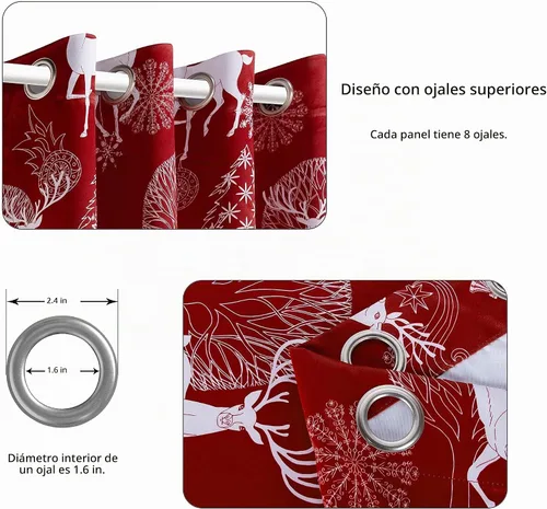 Vista 4 de LORDTEX Cortinas navideñas con estampado de ciervos y nieve para sala