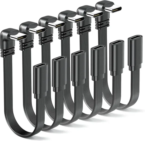 Vista 12 de Paquete de 2 cables USB 2.0 tipo C macho a macho de 90 grados de disparo plano de 4 pulgadas/3.9 in, suave y flexible en ángulo recto, cable USB M/M