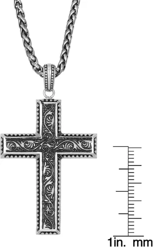 Vista 7 de Metro Jewelry Collar con colgante de cruz antigua para hombre en acero inoxidable, cadena de trigo de 24 pulgadas, 0.118in de ancho, Metal, No es