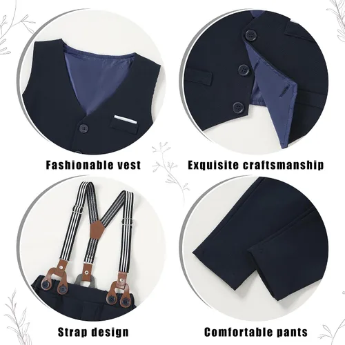 Vista 5 de ZOEREA Toddler Baby Boy Clothes 1-5T Gentleman Suit Long Sleeves Shirt + Suspender Pants + Bowtie Toddler Boy Outfits
