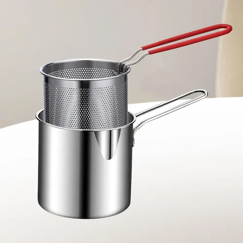 Vista 6 de Olla de acero inoxidable con cesta de freír de mango largo, olla de cocina para papas fritas, pollo, tempura japonesa