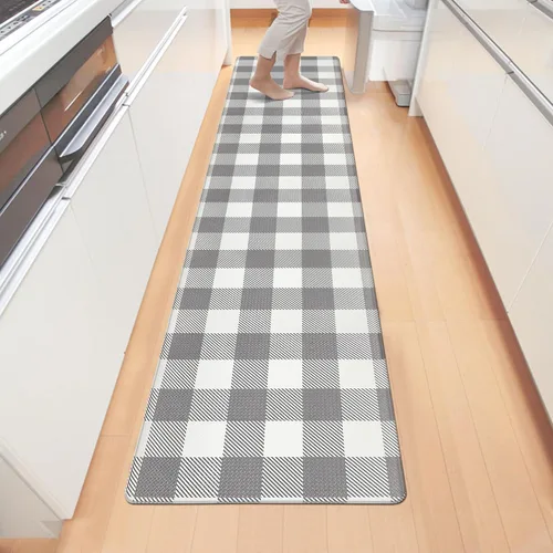 Vista 19 de Tapete Largo de Cocina y Alfombra Tapetes Antifatiga para Piso de Cocina Corredor 17.3''x71'' Negro Rojo Buffalo a Cuadros Corredor Alfombra
