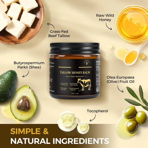 Vista 4 de Sarga de ternera para la piel, sebo y bálsamo de miel para la cara con miel silvestre cruda, sarga hidratante para el cuerpo, nutrición profunda,