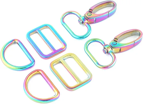 Vista 18 de Ganchos giratorios de metal con anillos en D y hebillas deslizantes para bolso arcoíris Tri-Glides..