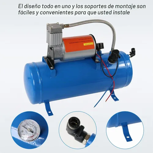 Vista 4 de JDMSPEED Nuevo compresor de aire DC 12V de 150PSI con tanque de 6 litros 1.6 galones para bocinas de tren, autocaravanas y neumáticos
