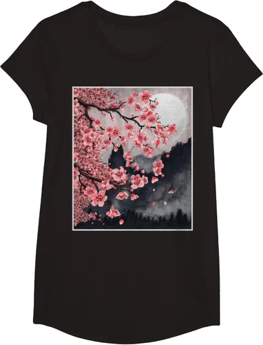 Vista 5 de Sakura - Camiseta japonesa de cerezo en flor japonesa, Negro, S