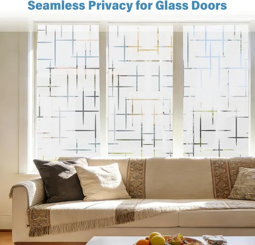 Vista 4 de Finnez Película esmerilada para ventana, no adhesiva, película de privacidad de adherencia estática para vidrio, sin pegamento, adhesivo decorativo