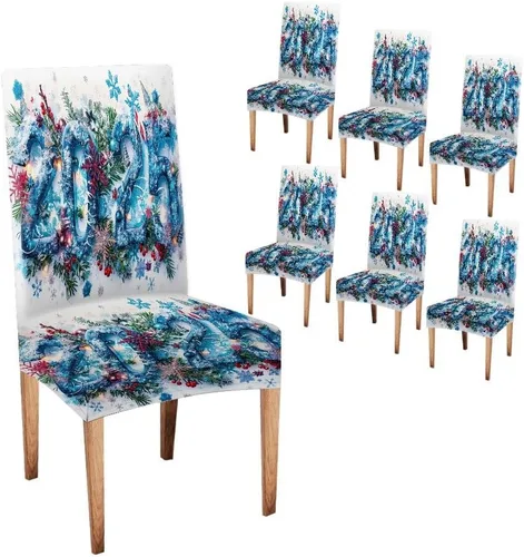 Vista 110 de CAPSCEOLL Christmas Dining Chair Covers,Snowflakes Festive Winter Pattern Stretch Chair Covers for Dining Room Set of 2 Washable Spandex Parson