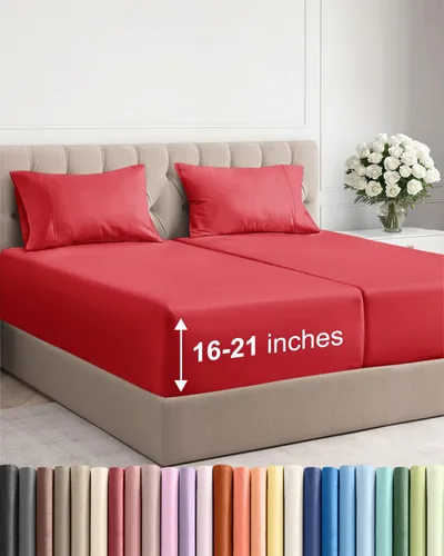 Vista 36 de Juego de sábanas tamaño Queen con bolsillos extra profundos, sábanas transpirables y refrescantes de 4 piezas, ropa de cama de lujo para hotel