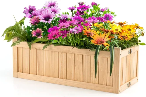 Vista 10 de S AFSTAR Maceta de madera para exteriores, cama de jardín plegable elevada con orificio de drenaje, contenedor cuadrado para plantas de patio