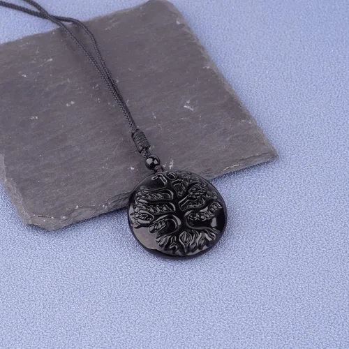 Vista 2 de ASGIFT Collar de obsidiana negra con amuleto de piedra curativa con dije de protección con collar de cuerda ajustable, regalo de cumpleaños
