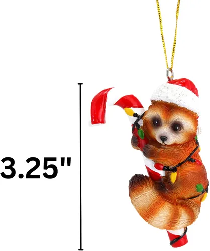 Vista 2 de Needzo Adorno navideño de panda rojo, decoración navideña para árboles, decoración de temporada para amantes de los animales, 3.25 pulgadas