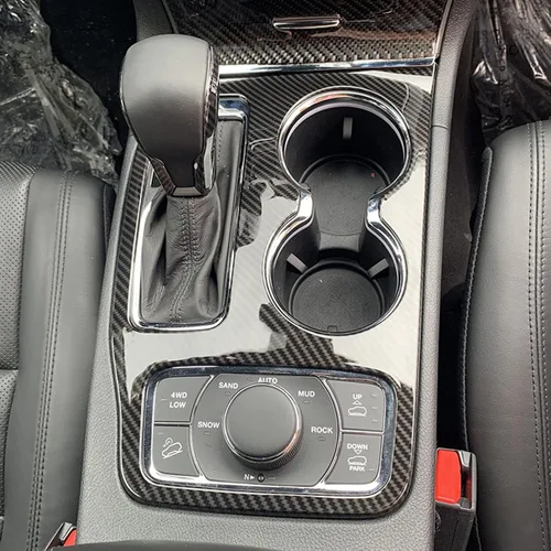 Vista 16 de YOCTM Compatible con Jeep Grand Cherokee 2011 2012 2013 Cubierta de palanca de cambios Accesorios interiores de fibra de carbono real consola