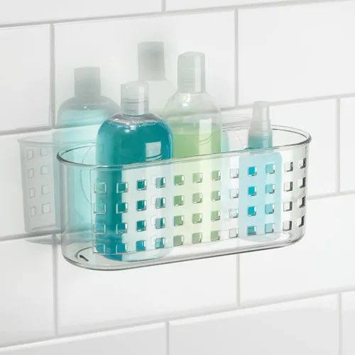 Vista 3 de iDesign Cesta colgante de succión para ducha, transparente Almacenamiento de baño, fabricado en Estados Unidos