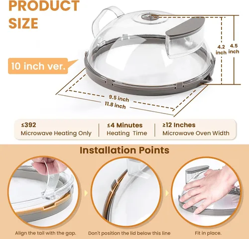 Vista 5 de Cubierta de salpicaduras de microondas para alimentos, cubierta de microondas mejorada con vaporizador de agua, mango integrado, cubiertas