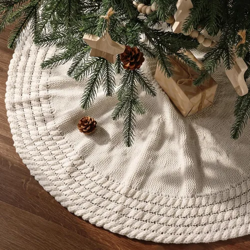 Vista 11 de Faldones de punto para árbol de Navidad, falda de árbol neutro