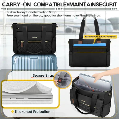 Vista 6 de RAINSMORE Bolsa de mano para profesores de 15.6 pulgadas para laptop para mujeres con bolsa pequeña, bolsas de trabajo, bolsa de enfermera, maletín