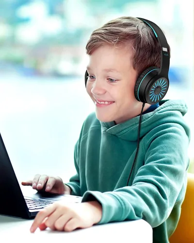 Vista 9 de ELECDER i45 - Auriculares para niños con cable para la escuela, color negro