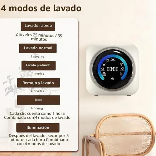 Vista 3 de Combo de mini lavadora y secadora portátil 2 en 1, lavadora compacta de carga frontal de 3.5 L, capacidad de 0.7 lbs, ideal para dormitorios, viajes