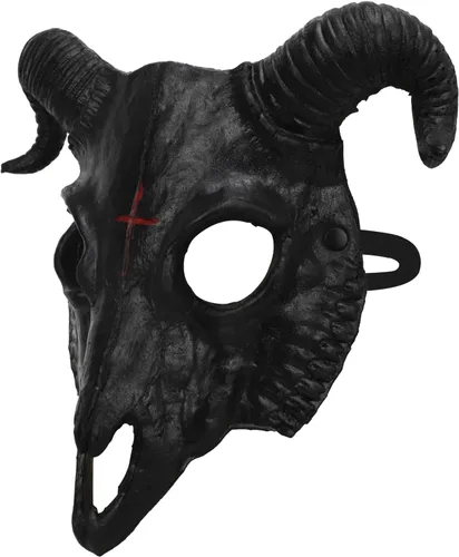 Vista 2 de Máscara de cabra para Halloween, oveja, cráneo, carnaval, fiesta, poliuretano, animal, cuerno de animal, cosplay, fiesta, accesorio de disfraz