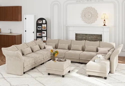 Vista 31 de LLappuil Sofá modular de 10 plazas con almacenamiento, sofás modulares grandes en forma de U para sala de estar con respaldos de brazos ajustables
