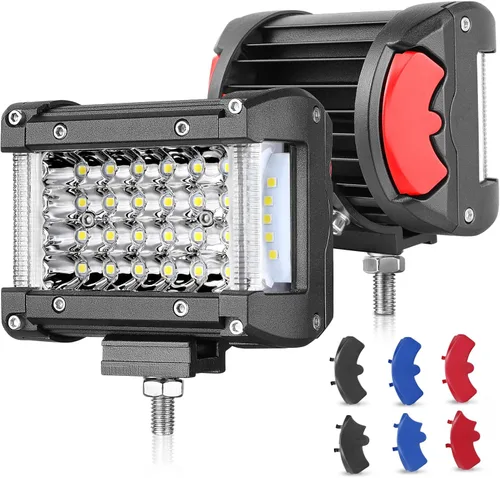 Vista 8 de Luces LED de disparo lateral, Muto-Beam, 2 piezas, 4 pulgadas, cuatro filas, luces LED para niebla, lámparas impermeables para conducción Blanco