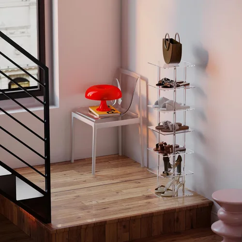 Vista 2 de Aquiver Zapatero vertical acrílico – Zapatero independiente de 7 niveles organizador de almacenamiento de zapatos estrecho para espacios pequeños
