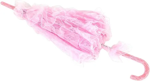 Vista 5 de Fdit Sombrilla de algodón con encaje nupcial para bodas, fiestas, bailar, fotografía, accesorio (rosa)