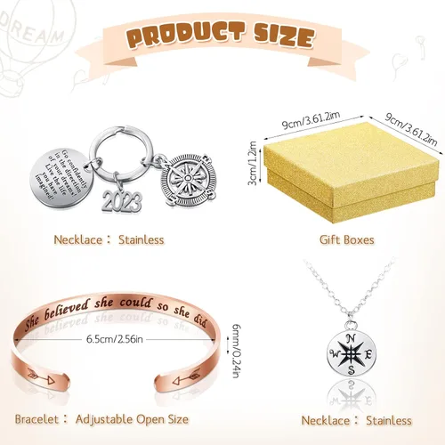 Vista 3 de El juego de regalo de graduación 2023 incluye pulseras de aliento de oso de graduación 2023, brazalete de graduación inspirador y collar