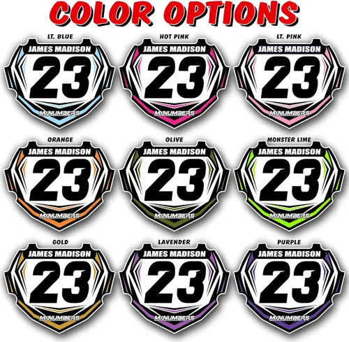 Vista 7 de MxNumbers Placa de caja BMX personalizada inserto, gráficos de carreras multicolor, fase 2 Junior y Senior