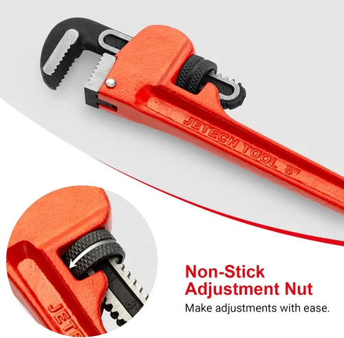 Vista 2 de Jetech Llave de tubo recta resistente de 8 pulgadas, llave de plomero de aluminio ajustable con mandíbula de gancho flotante y mango de vigas en I
