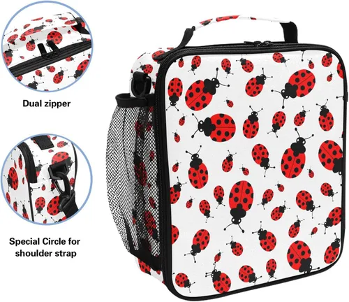 Vista 2 de MNSRUU Bolsas de almuerzo para niños y niñas, bonita mariquita roja, reutilizable, aislada, kit de bolsa térmica para comidas, organizador de bolsa