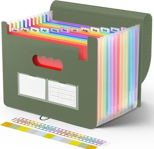 Vista 8 de Sooez - Organizador de archivos de acordeón, carpeta expandible con 13 bolsillos, organizador portátil mensual para papel, facturas, impuestos