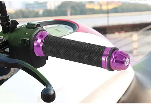 Vista 2 de Manillar de motocicleta de aleación de aluminio CNC de goma de manillar universal compatible con mango de bicicleta de 7/8 pulgadas (morado)