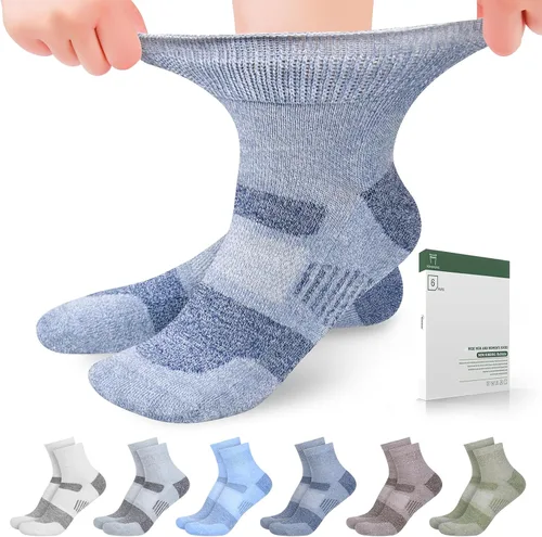 Vista 12 de Bulinlulu Calcetines diabéticos para mujer, talla 9-11, 6 pares de calcetines tobilleros diabéticos no vinculantes para mujeres y hombres (negro)