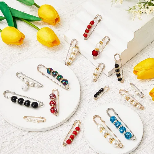 Vista 3 de Hicarer Broche de perlas de 18 piezas para mujer, alfileres decorativos de seguridad, broches de perlas artificiales, broche de perlas artificiales