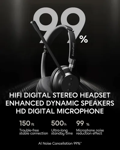 Vista 2 de Auriculares inalámbricos Bluetooth con micrófono para el trabajo, Bluetooth 5.3, micrófono de reducción de ruido con voz HD, sonido estéreo de alta