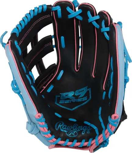 Vista 3 de Rawlings Guantes de béisbol de la serie R9 Tamaños 11.5 a 12.75 pulgadas Múltiples estilos Pro H-Web Negro/Oro