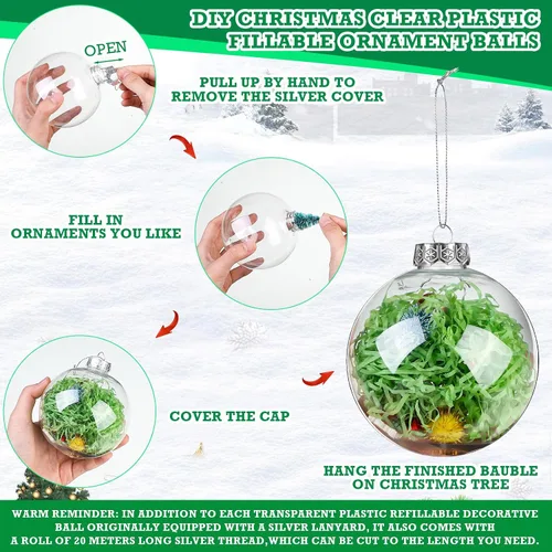 Vista 5 de Wettarn 12 bolas de adornos de Navidad transparentes de 4 pulgadas