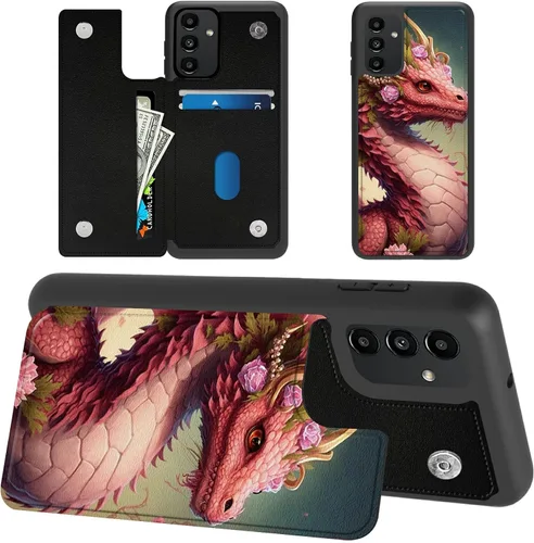 Vista 22 de Funda tipo cartera para Samsung Galaxy A14 5G con tarjetero y bloqueo RFID, piel sintética suave, función atril, cierre magnético, funda delgada