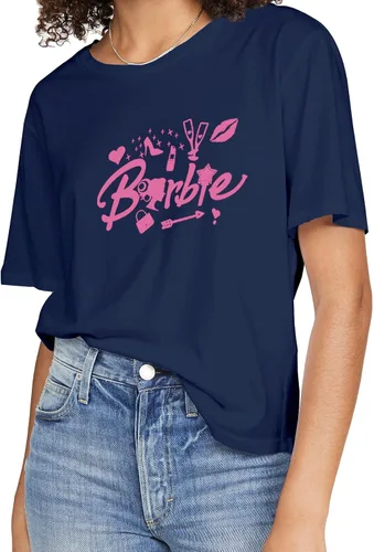 Vista 2 de Camiseta de manga corta para mujer, con estampado de caricaturas, con estampado de caricaturas, color rosa, casual, para fiestas