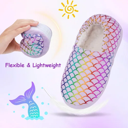 Vista 4 de MEJORMEN Pantuflas de casa de sirena para niñas, acogedoras y antideslizantes para interiores y exteriores, pantuflas de dormitorio con purpurina