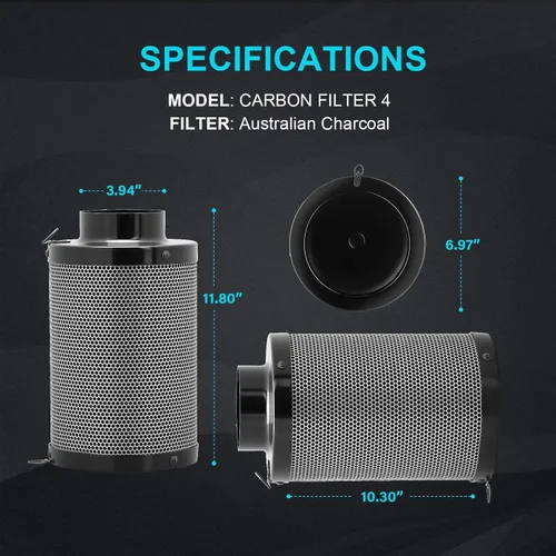Vista 4 de HealSmart Filtro de Carbón de Aire de 4 Pulgadas 4" Carbón Virgen Australiano Premium Control de Malos Olores, Compatible con Ventiladores