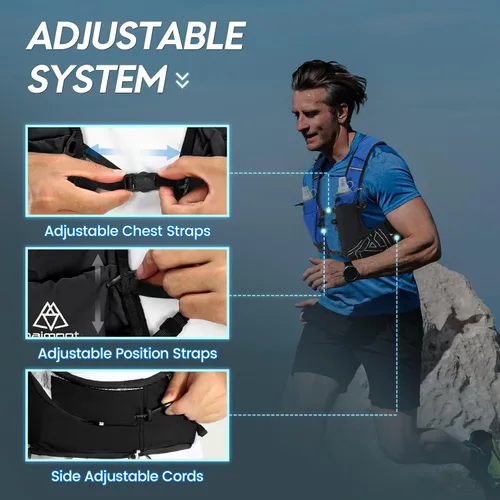 Vista 4 de Haimont Chaleco de hidratación para correr con botellas de agua para mujeres y hombres, mochila de agua ligera ajustable de 8 litros con frascos