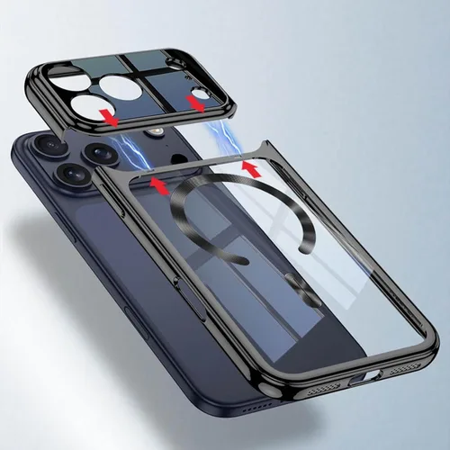 Vista 7 de Funda magnética para iPhone 17 Pro Max /17 Pro/Air/17, cubierta trasera de disipación de calor transparente ultra delgada, bisel galvanizado Plateado