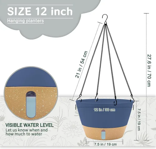 Vista 2 de ZMTECH Macetas colgantes de 12 pulgadas para interior, maceta colgante grande con nivel de agua visible y cadena, maceta colgante de flores
