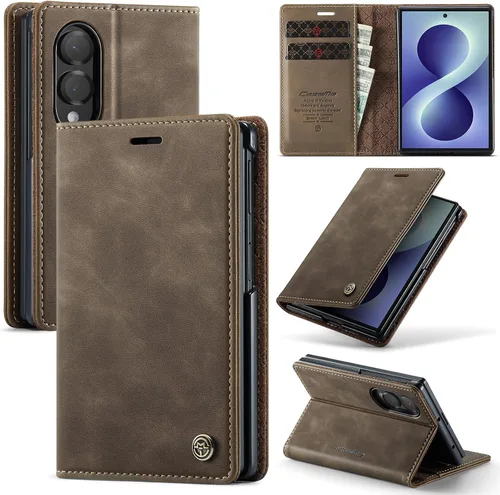 Vista 96 de Funda tipo cartera para Samsung Galaxy Z Flip 7 de piel con tarjetero y función atril, cierre magnético, bloqueo RFID, TPU a prueba de golpes Negro