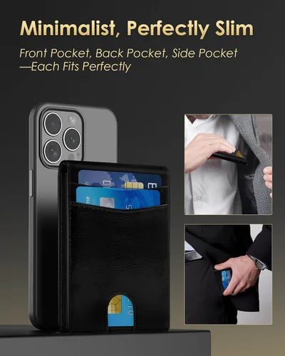 Vista 3 de QLD 2026 - Cartera para hombre con bloqueo RFID, delgada y minimalista Negro
